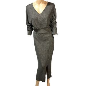 Anthropologie Daily Practice Barre Midi Dress V Neck Knit Ribbed Sweater Dress S